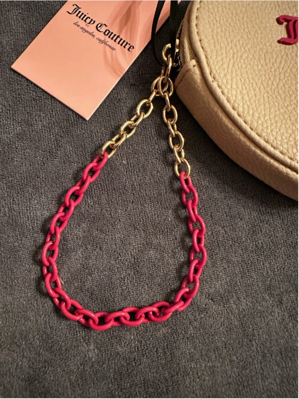 Juicy Couture Beige and Pink Heart Zip Around Wristlet